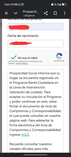 Cómo firmar el acta de Renta Ciudadana 2026: plazo, link y qué pasa si no se firma 2 Aviso de Renta Ciudadana que solicita firmar el Acta de Compromiso y Corresponsabilidad.