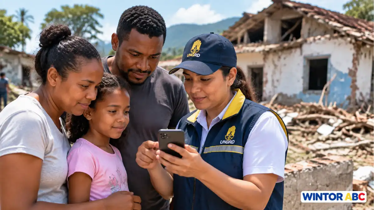 Familia damnificada consulta información sobre ayuda económica y pagos de la UNGRD tras terremoto.