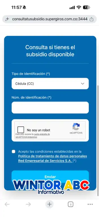 Nuevo link de SuperGIROS: consulte si tiene un subsidio disponible 2 Formulario de consulta de subsidios disponible en la plataforma de SuperGIROS.
