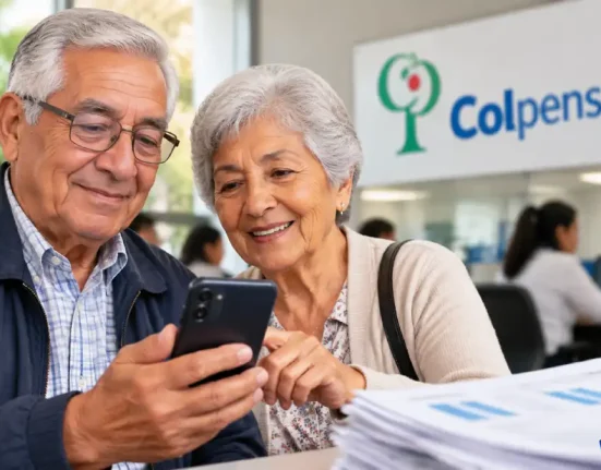 Adulto mayor consultando información sobre el pago de pensiones en Colombia.