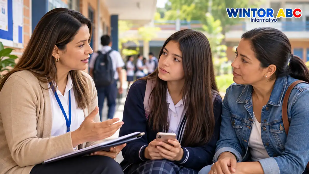 Protección de niñas, niños y adolescentes: señales de alerta que colegios y familias deben conocer 1 Docente orienta a estudiante sobre prevención de riesgos y protección en entornos digitales