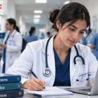 Interno de medicina revisando información sobre los giros anunciados por el Ministerio de Salud en Colombia