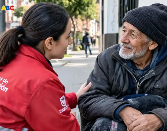 Adulto mayor recibe acompañamiento social durante una jornada de atención en Bogotá