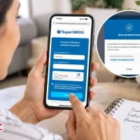 Persona consulta en su celular información sobre subsidios en SuperGIROS.