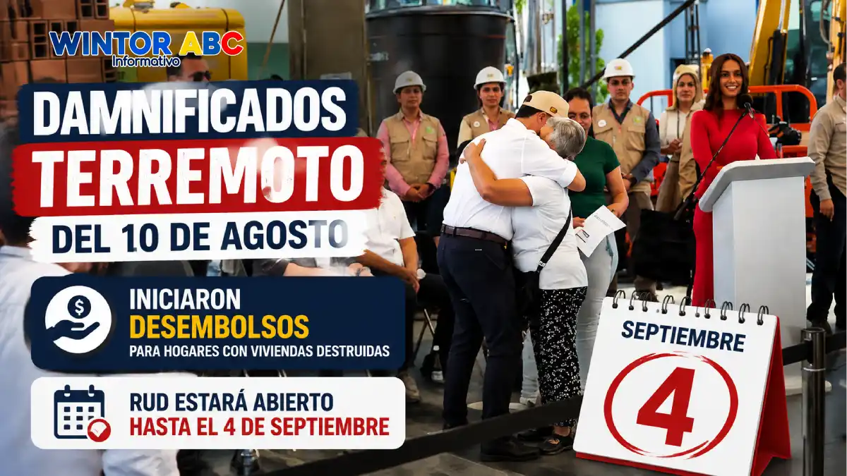 Damnificados del terremoto del 10 de agosto: iniciaron desembolsos y el RUD estará abierto hasta el 4 de septiembre 1 Damnificados del terremoto del 10 de agosto iniciaron desembolsos y registro RUD hasta el 4 de septiembre