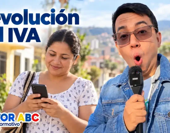 Wintor ABC junto a una mujer que revisa su celular en una ilustración sobre la Devolución del IVA.
