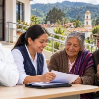 Personas mayores en un punto de atención de un entorno rural.