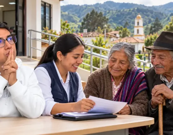 Personas mayores en un punto de atención de un entorno rural.