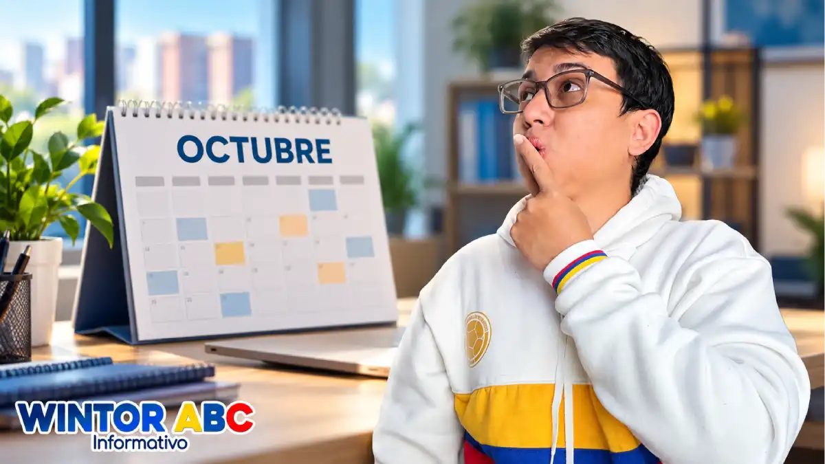 Presentador junto a un calendario de octubre y el logo de Wintor ABC.