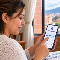 Mujer revisa su celular en una vivienda de Bogotá