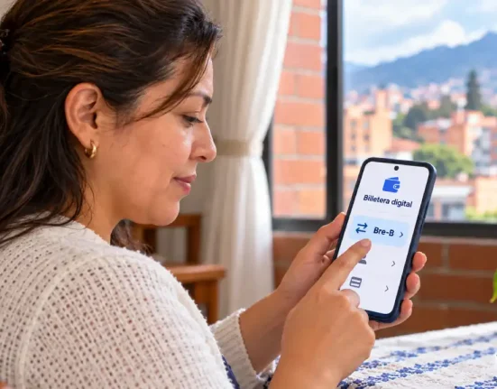 Mujer revisa su celular en una vivienda de Bogotá