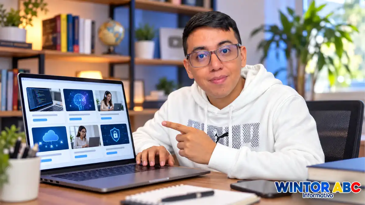 Cursos gratis de AvanzaTEC: últimos días para inscribirse hasta el 30 de octubre 1 Wintor ABC señala un computador con una imagen ilustrativa de cursos virtuales de tecnología.