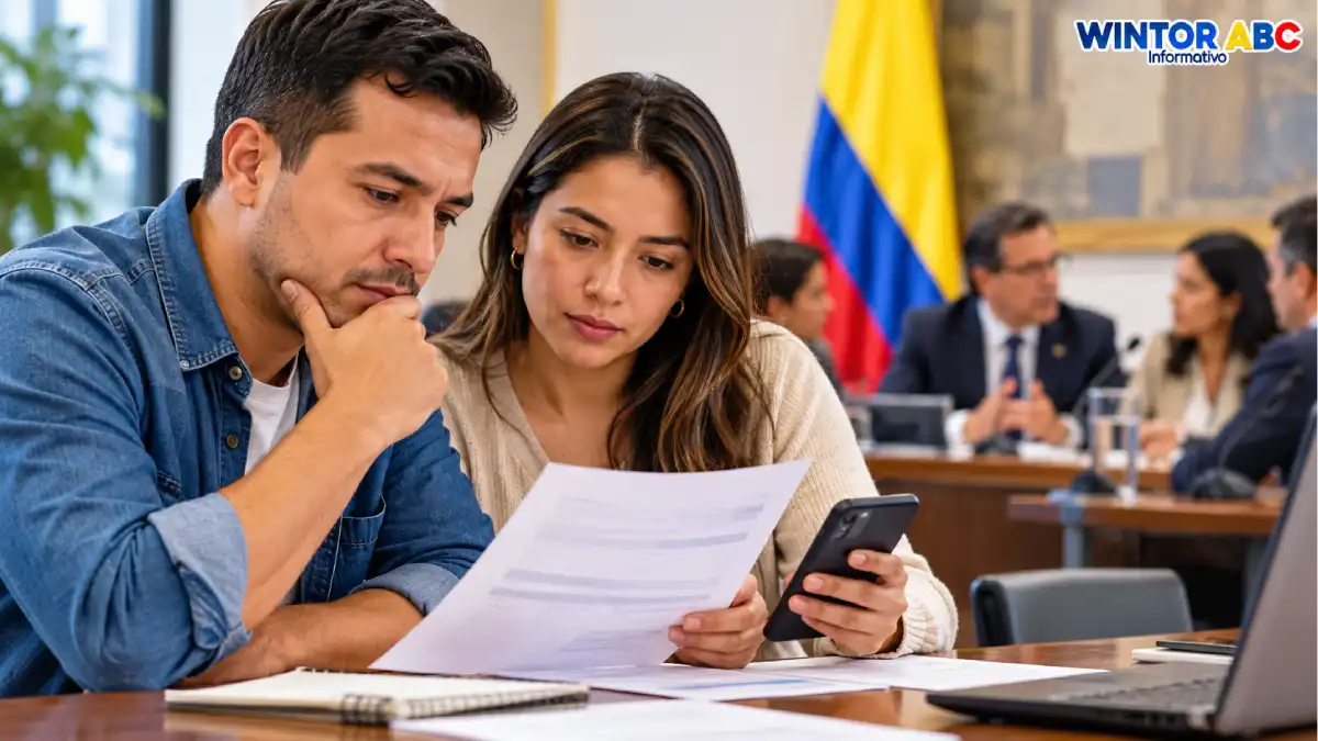 Salario mínimo 2027: Gobierno abrió el diálogo y esto es lo que se sabe oficialmente 1 Personas revisan información sobre el salario mínimo 2027 en Colombia